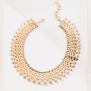 NWT Anthro Crystal Woven Track Necklace Gold